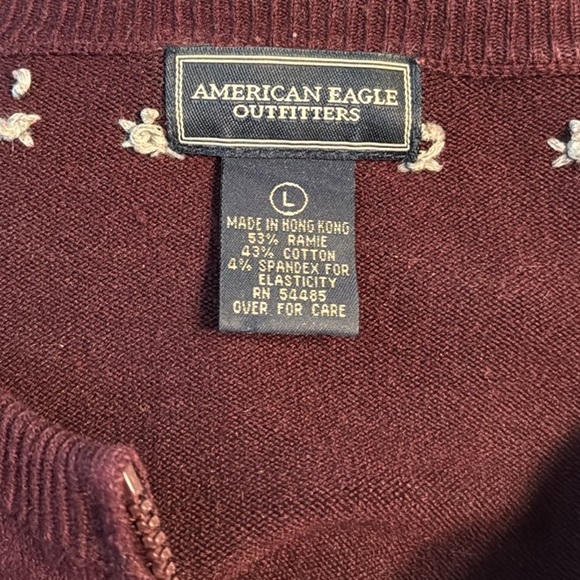 American Eagle Cardigan Sweater maroon/Red full zipper Southwestern, size L - Picture 3 of 5